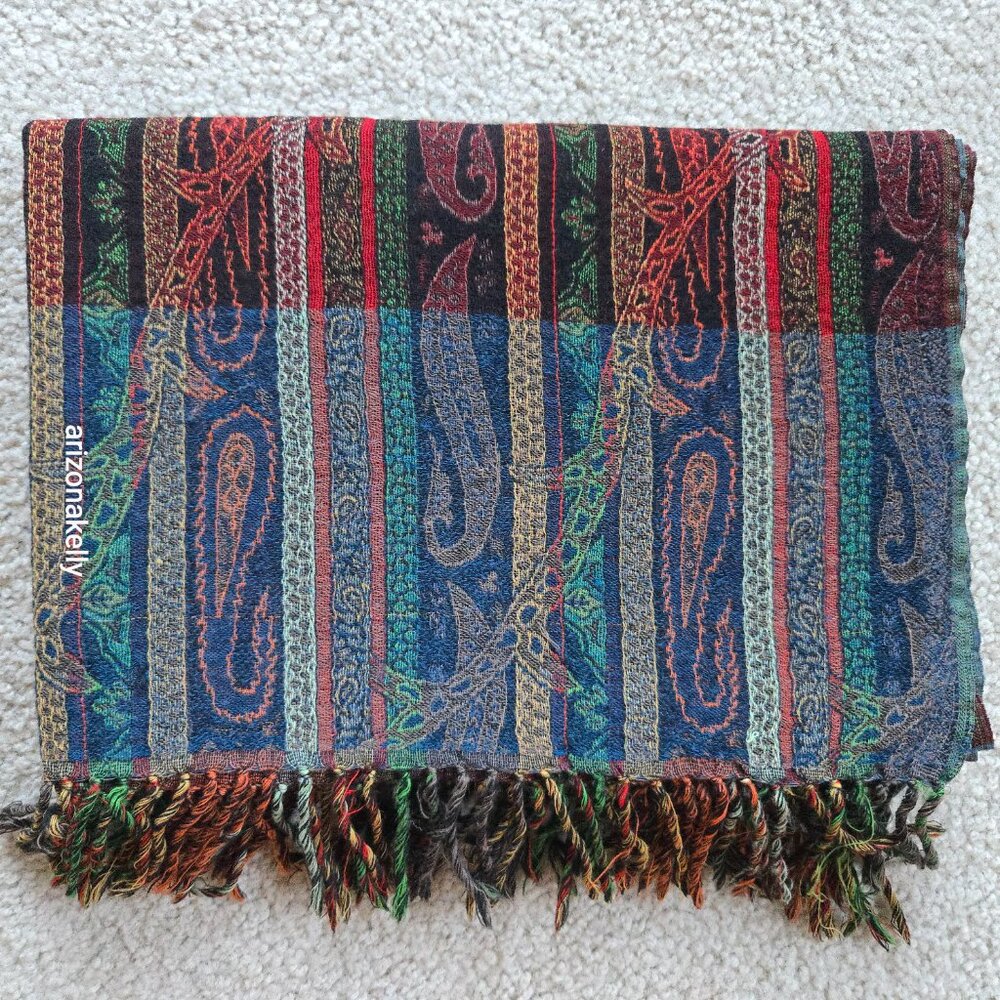 NWOT Colorful Wool Woven Scarf Chico's Colorful Paisley